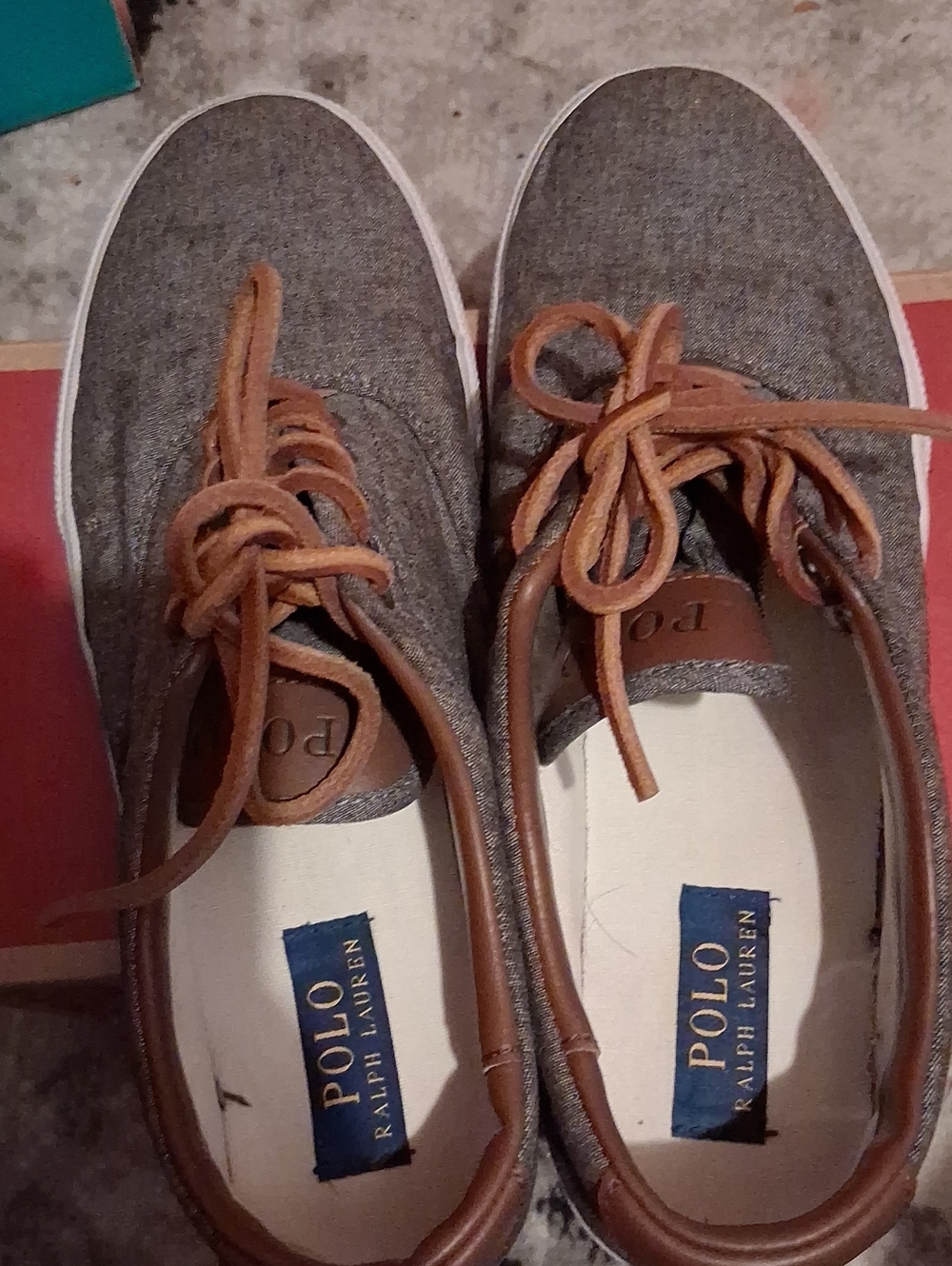 Polo by Ralph Lauren Gray Canvas Boat Shoes with Brown Leather Laces